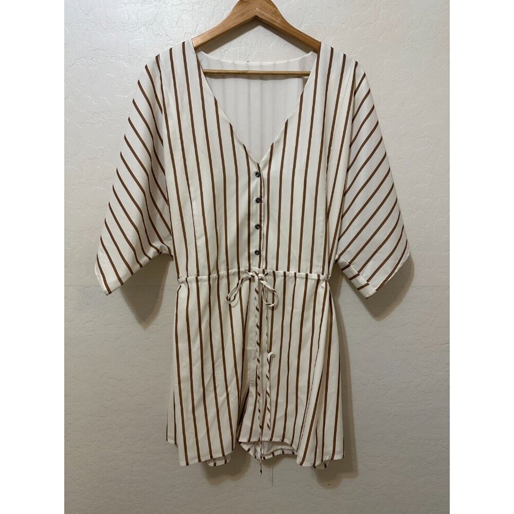 Womans Striped Jumpsuit Sz S/M Minimal Quiet Luxury Capsule Beachy Resort Cruise